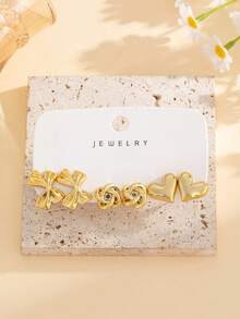 6-18PCS Gold Pearl Heart Earrings Set, Gentle Style Versatile Combination Earrings - Gold - View 2