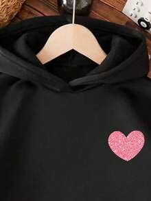 Tween Girl Heart Pattern Casual Daily Wear Sweatshirt - Black - View 3
