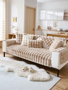 1pc Bubble Textured Faux Rabbit Fur Plush Sofa Cover, Ultra Soft Skin-Friendly Pet Friendly Anti-Scratch Couch Protector, Machine Washable All Season Universal Furniture Slipcover Fit 1/2/3/4 Seater Sofa - Multicolor - View 3