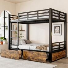 Metal Bunk Bed With Drawers, Space-Saving Children's Bed Storage Bed - 黑色 - 查看 5
