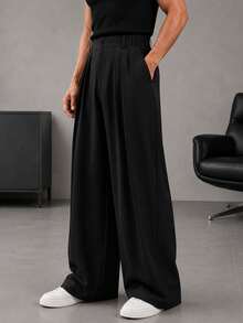 HEYKESON Men's Pleated Wide Leg Suit Pants, Draped Business Casual Formal Trousers - Black - View 6