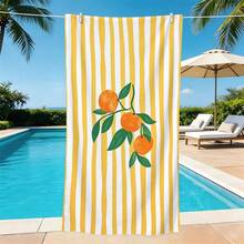 1pc Fresh Yellow Striped Orange Microfiber Beach Towel, Soft Absorbent Lightweight Towel, Suitable For Adults And Teens, Perfect For Beach, Travel And Swimming Beach Blanket - Multicolor - View 6