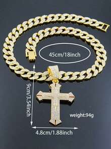 1pc Men's New Hip-Hop Sword Cross Pendant Necklace, European And American Style Creative Versatile Alloy Full Rhinestone Large Buckle Cross Necklace, Suitable For Men And Women Daily Wear - Cross Pendant - View 10