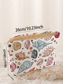1pc Portable Cosmetic Storage Bag, Seashell Pattern Double-Sided Printed Travel Zipper Makeup Bag, Multi-Function Toiletries Organizer - Multicolor - View 3