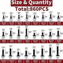 860 PCS Small Computer Screws Assortment Kit, Black Tiny Eyeglass Screws M1.2 M1.4 M1.7 M2 M2.5 M3 - Black - View 4