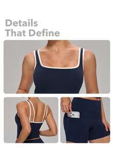 MASKERT Women's Tank Top And Shorts Set, Sports Yoga Morning Run Night Run Set, Aerobic Fitness Hiking Pilates Set - Navy Blue - View 4