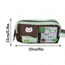 1pc Green Four-Leaf Clover Pattern Cat-Shaped Pencil Case, High Cost-Performance Large Capacity Student Pencil Bag, Storage Bag, High-Quality Pencil Holder, Back To School Gift, Student Desk Stationery Organizer - Four-leaf Clover Kitten - View 4
