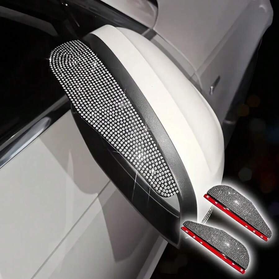 2 piezas Protector de lluvia brillante para espejo retrovisor de coche con strass, visera de lluvia para espejo retrovisor de coche, escudo de lluvia - A - Ver 1