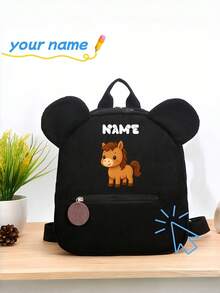 1pc Mini Back To School Personalized Customized Backpack, Casual Cute Cartoon Pony Theme Print, Zipper Closure Nylon Material, Adjustable Shoulder Straps, Hand-Carry, Suitable For School, Shopping, Daily Outings, Outdoor Trips. Birthday Gift. - Multicolor - View 4