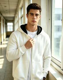 Men Zip-Up Hoodies - 白色 - 查看 1