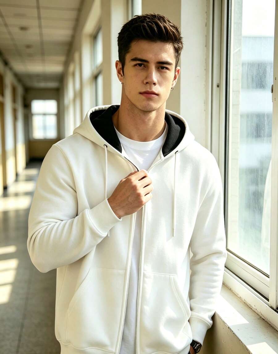 Men Zip-Up Hoodies - 白色 - 查看 1