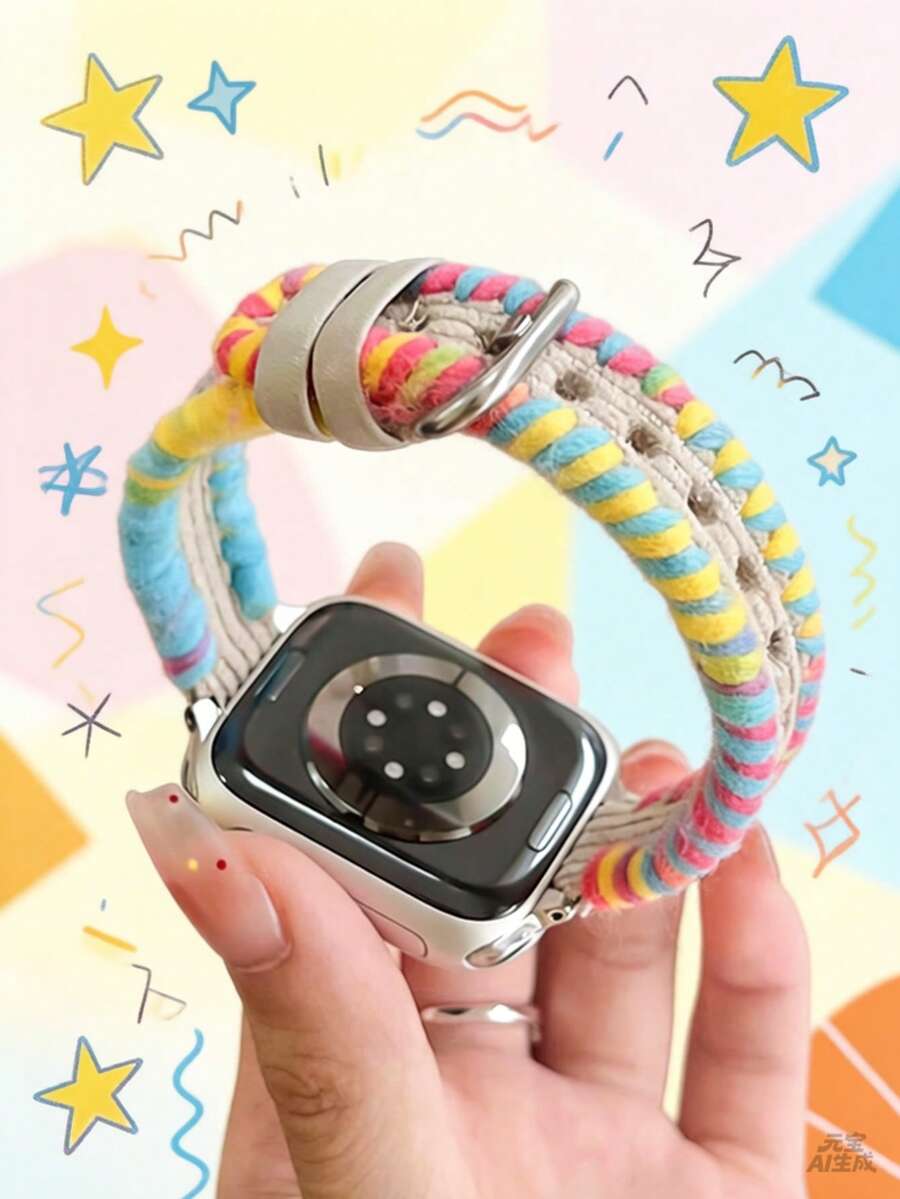 手工編織錶帶,相容於 Series 1-10 及 SE/Ultra,適用 38mm-49mm,透氣舒適,時尚獨特設計 - 杏色 - 查看 1