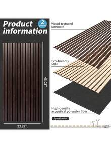 JZGZR Wood Slat Wall Panel, 48.03x 23.82x 0.83 Inch Wood Panels Wall, 3D Soundproof Wall Panels, Large Acoustic Panels Interior Ceiling And Wall Decor Noise Reduction, 2 Pack, Walnut - 1 + Thick Walnut - View 2