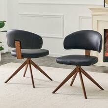 Modern Rotating Chair Black PU 360° Office Living Room - Black - View 2
