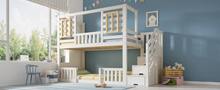 Bunk Bed White Cabin Style 90x200 Cm Kids Bed With Storage Ladder - 白色 - 查看 2