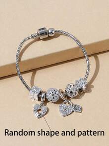 1 Stück modisches Armband in Roségold mit Perlen, Cut Out geschnitzte Herzanhänger mit Strass-Verzierung, perfekt als Valentinstags-, Muttertags-, Mutter-Geschenk - Silber - Übersicht 3