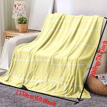 1pc Light Yellow & White Fine Plaid Print Flannel Blanket, Minimalist Ins Style Rectangular Flat Edge Soft Throw, Suitable For Daily Home, Sofa Nap, Bedroom Bedding, Outdoor Use - Multicolor - View 5