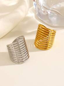 1/2pcs Stainless Steel Minimalist Line Open Ring, Suitable For Women's Daily Wear And Gatherings - Multicolor - View 3