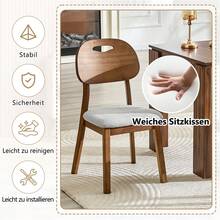 Modern Style Dining Chair Set (2 Pieces) / Oval Solid Wood Dining Chairs With Backrest / Wooden Chairs With Carrying Handles / Upholstered Kitchen Chairs / Suitable For Dining Room And Living Room - 灰+胡桃木色 - 查看 3