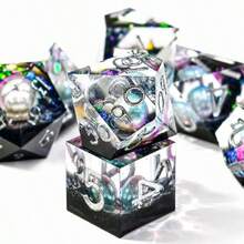 Ocean Pearl Dice - 7 Clear Resin Polyhedral Silver Numbered - Nautical Role Playing Game Ocean Theme Sharp Edge Dice - Multicolor - View 4