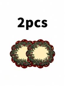 2/4/600入聖誕派對花卉餐墊，復古紅色背景配松枝與莓果花環，13.78英吋亞麻材質，桌面裝飾防滑耐熱可機洗 - 彩色 - 查看 12