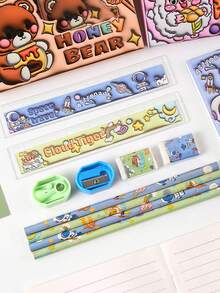Random 2 Sets Cartoon Stationery Gift Box, Includes Astronaut, Bear, Tiger, Sheep 4 Cute Themes, Complete Set With Pencil, Ruler, First Day Of School - Multicolor - View 5