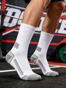 10 Pairs Men's Mid-Calf Socks, Black White Gray Colorway, Striped Ankle Support Design, Comfortable Outdoor Sports Socks, Back To School Season - Multicolor - View 3