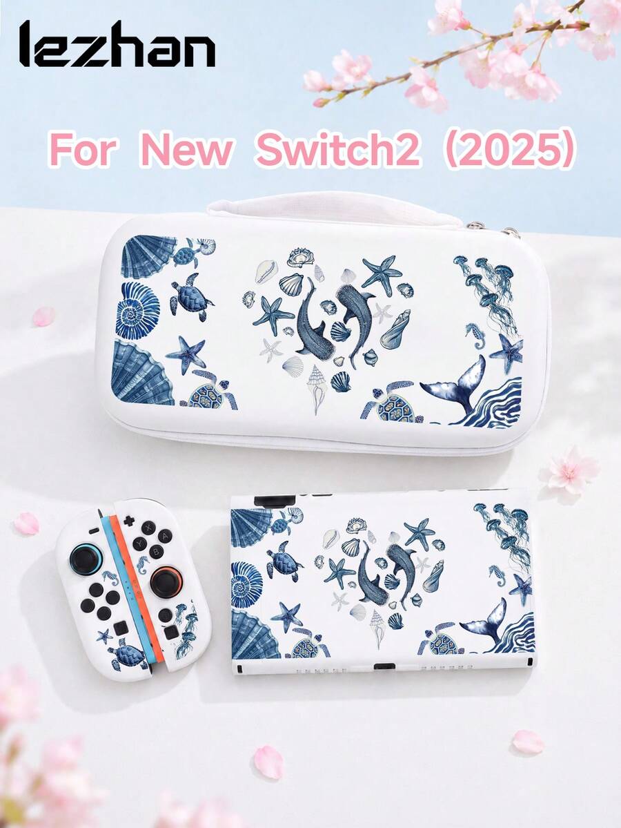1 pieza Funda protectora con patrón oceánico, compatible con Switch2/Switch OLED, accesorio de consola de juegos de nueva generación Switch2, bolsa de almacenamiento de consola de juegos, mejor regalo para jugadores de SWITCH - Multicolor - Ver 1