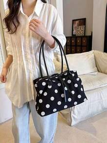3-Compartment Linen Canvas Tote Bag, Large Capacity Commuter Handbag, 2026 New Bucket Bag - Black - View 4