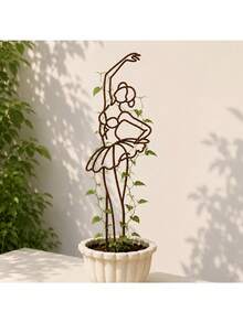 Elegant Line Woman Iron Art Climbing Trellis, Vintage Distressed Iron, Minimalist Artistic Design, Suitable For Garden Decoration, For Climbing Plants Like Roses And Clematis To Grow, Outdoor Flower Pot Decoration, Garden Ground Stake Decoration - A - View 4