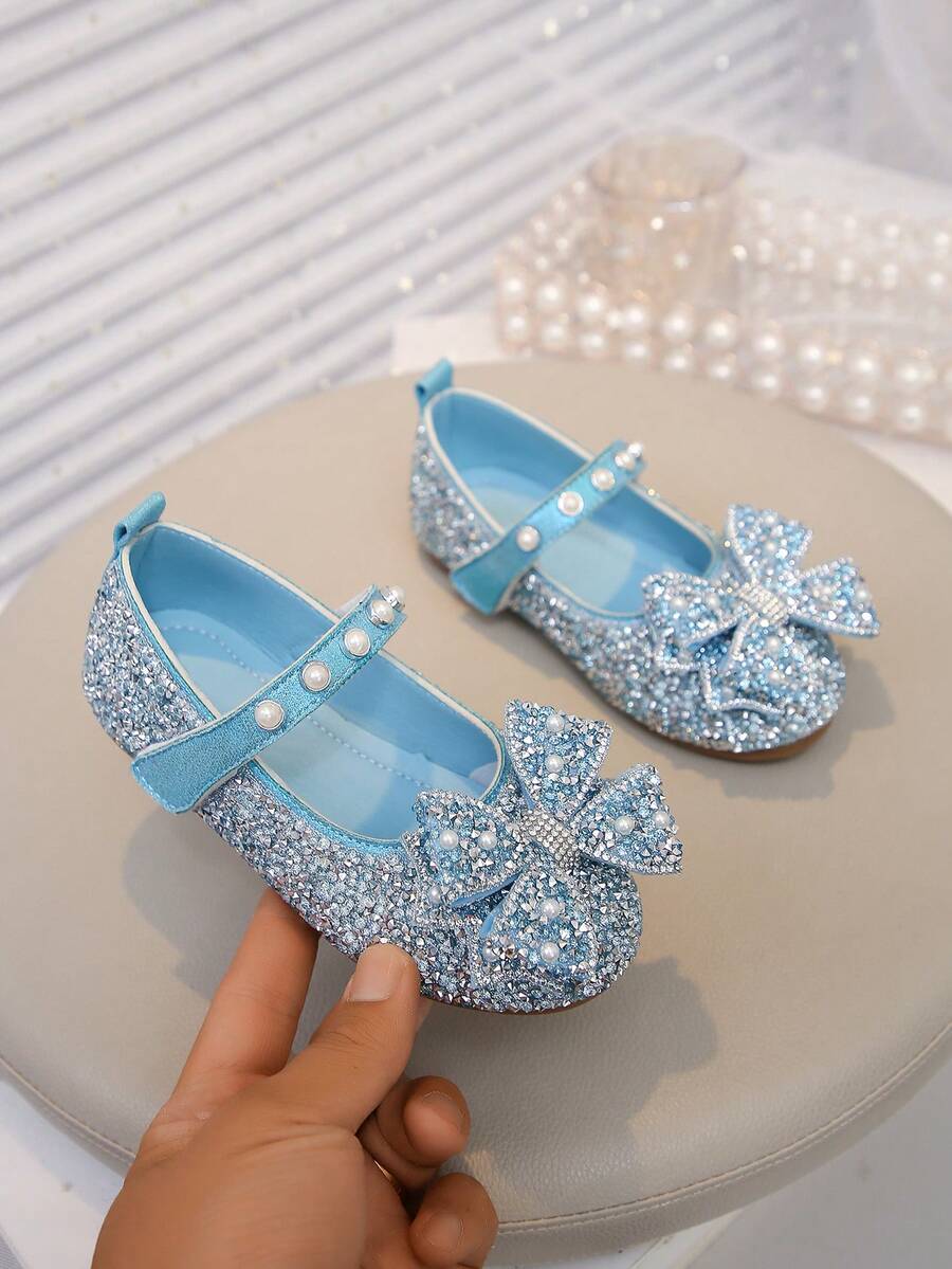 Girls' Summer Princess Flat Shoes With Bow Design, Versatile Daily School Shoes For Toddlers, Little Kids And Big Kids - Blue - View 1