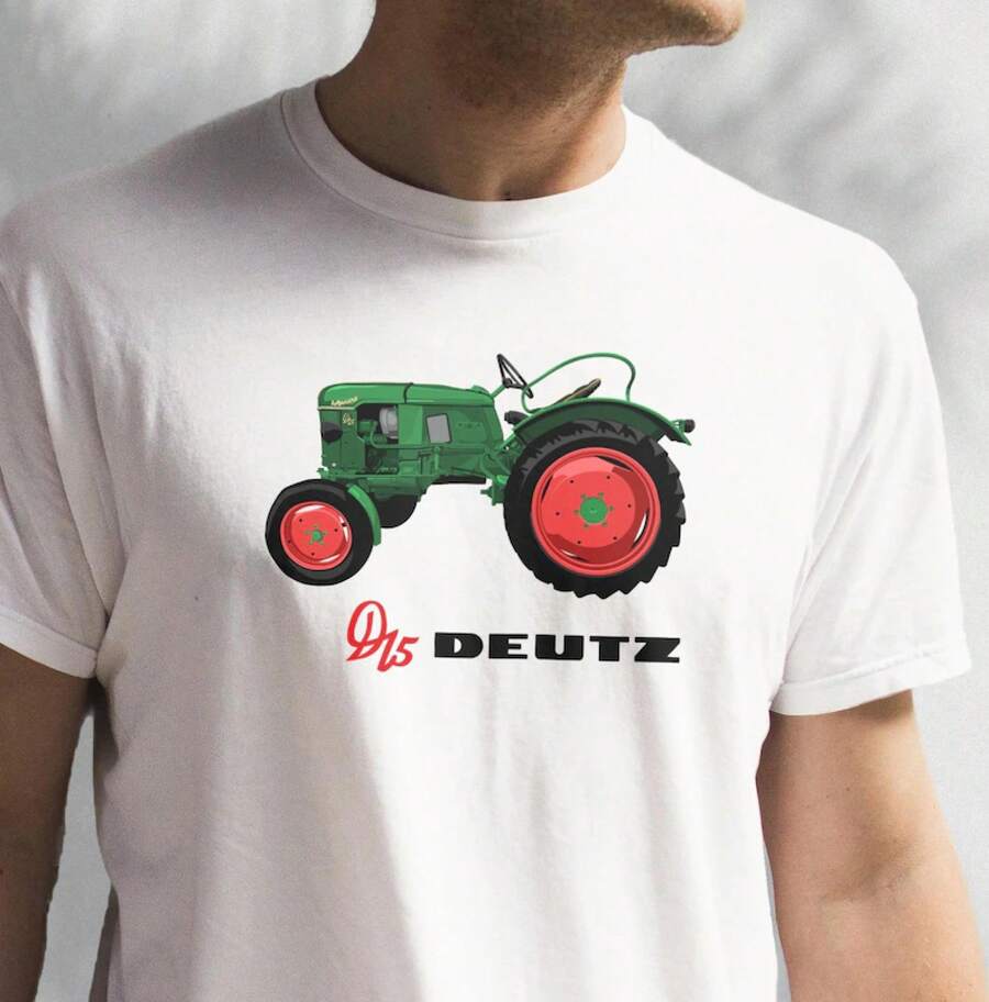 Deutz D15 T-Shirt Textile Print | Vintage Tractor | Classic Tugboat - White - View 1