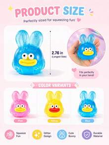 Cute Transparent Glitter Rabbit Squishy, Cute Long-Eared Animal Stress Relief Toy, Portable Hand Sensory Toy & Party Gift - Multicolor - View 10