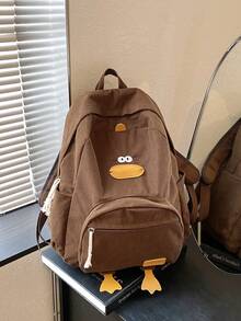 2026 New High-Cost-Performance Student Backpack, Canvas & Corduroy Minimalist Large Capacity Duck Pattern Middle School Student Bag - Coffee - View 6