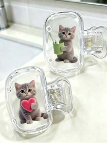2D Flat Cute Cat-Shaped Toothbrush Travel Storage Box Set, Suitable For Daily Home And Business Travel, As Well As Outdoor Travel And Other Occasions, Essential Bathroom Supplies. Specially Designed Protective Cover For Toothbrushes, Not Only Keeps Toothbrushes Clean But Also Takes Care Of Oral Health. Essential Travel Toothbrush Protective Cover - Multicolor - View 5