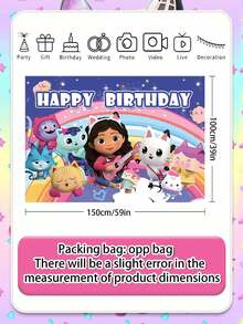 MASSDI Gabby Dollhouse Theme Birthday Backdrop, Macaron Color Cartoon Polyester Photo Banner, Foldable Wall Hanging Decoration, Suitable For Birthday Celebration, Outdoor Picnic And Theme Party Decor - Multicolor - View 10