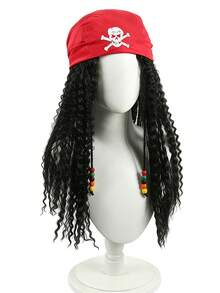 Multi Style Pirate Wig Set Black Brown Long Curly Braided Hair With Color Beads For Caribbean Captain Halloween Men Cosplay Costume Hairpiece - Multicolor - View 6