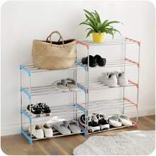 4-Tier Stainless Steel Multi-Layer Shoe Rack, With 3/4 Adjustable Shelves, Space-Saving Storage Unit, Suitable For Entryway, Dorm And Balcony, Rust-Resistant Metal Bookshelf/Shoe Rack, Perfect Gift For College Students And City Renters - Multicolor - View 11