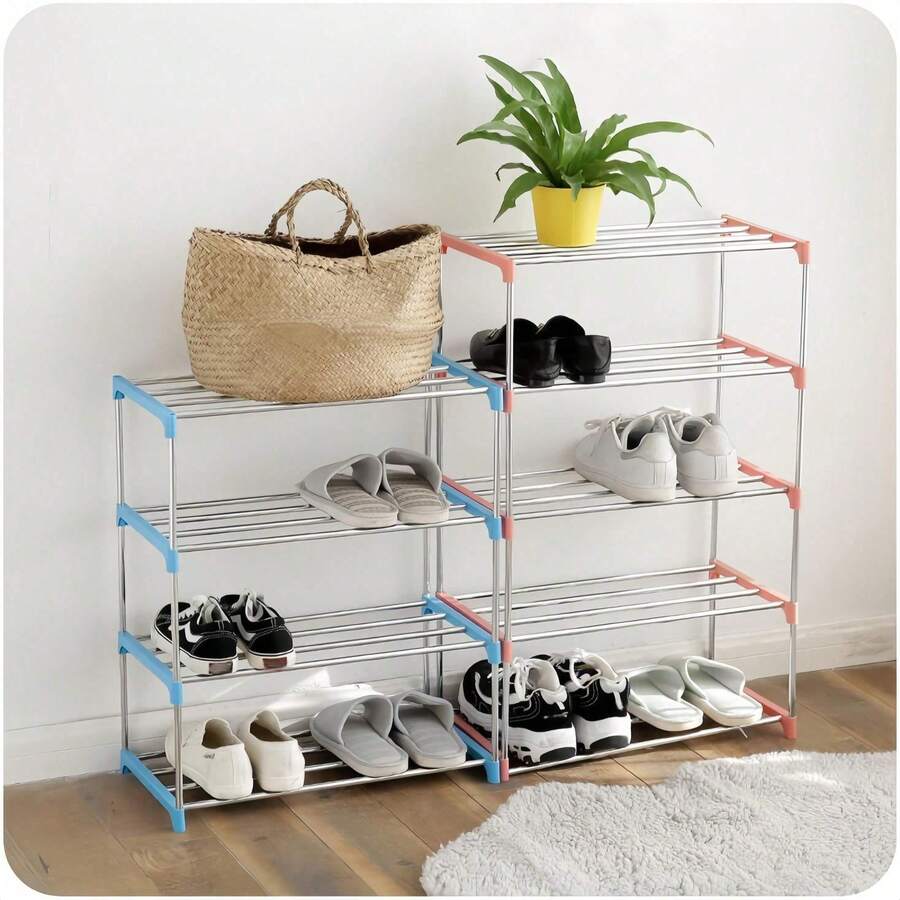 4-Tier Stainless Steel Multi-Layer Shoe Rack, With 3/4 Adjustable Shelves, Space-Saving Storage Unit, Suitable For Entryway, Dorm And Balcony, Rust-Resistant Metal Bookshelf/Shoe Rack, Perfect Gift For College Students And City Renters - Multicolor - View 1