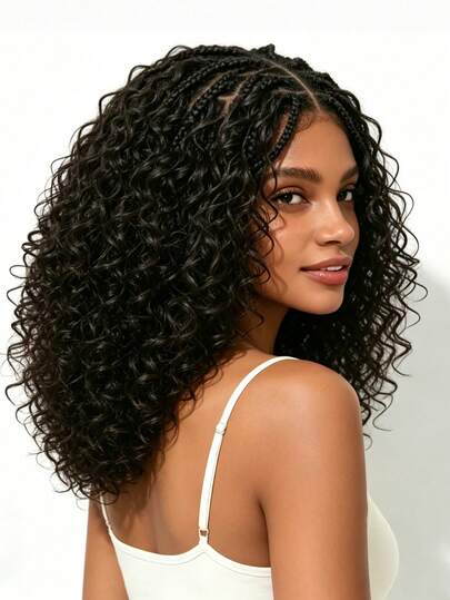 A ANYTIME 13x6 HD Lace Wig Glueless Wear & Go 18" Boho Braids Water Wave Pre-Cut Lace Wig – Premium Fiber, Beginner Friendly,200% High Density