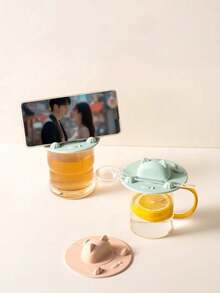 1pc Multifunctional Cat Cup Lid, Heat Resistant, Dust-Proof, Insect-Proof, Cute Silicone Coffee Cup Lid, Tea Cup Lid, Mug Lid - Multicolor - View 2