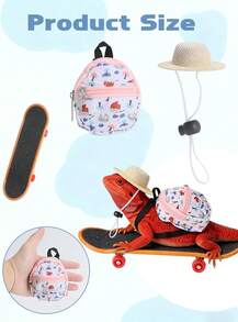 HAEZU Bearded Dragon Clothes Lizard Toy - Mini Hat,Skateboard,Backpack Gifts For Reptiles Pet - Cute Bearded Dragon Costume Accessories For Lizard Iguana Reptiles Small Animals (Rose Red) - ColorL - View 2