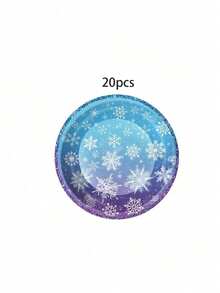 10/20/50件組 藍紫色漸層銀色亮片雪花一次性餐具，冬季冰雪印花 9吋與7吋紙盤、9盎司杯子與餐巾紙，馬卡龍冰雪雪花 Frozen 主題派對盤，適用 Frozen 冬季仙境生日聖誕派對用品 - 彩色 - 查看 11