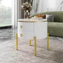 Side Table With Drawers - Marble Structure Golden - 白色 - 查看 8