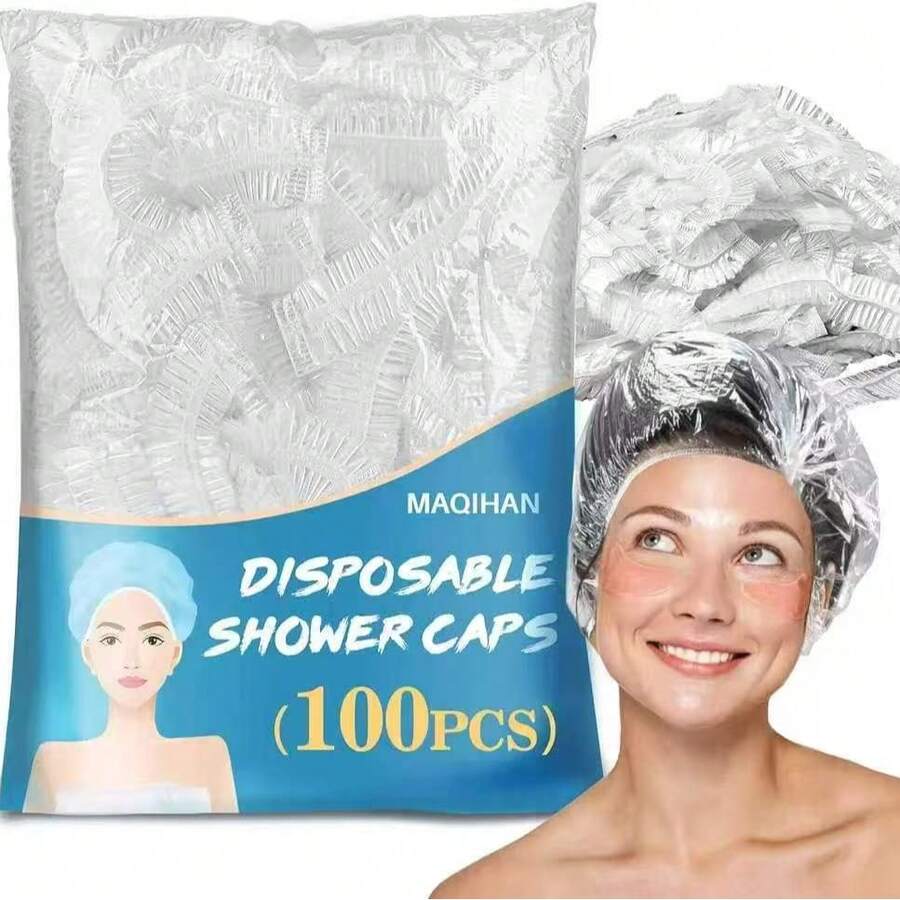 100 mũ tắm dùng một lần cỡ lớn, mũ trùm tóc nhựa dày dùng cho ủ dưỡng sâu, tái sử dụng được, chống nước, cho nam và nữ, mũ tắm trị liệu tóc cho tóc dài, đồ dùng du lịch thiết yếu - Xem 1