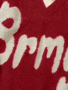 Spring/Autumn New Men's College Style Sporty Patchwork Turn-Down Collar Loose Unisex POLO Neck Pullover Sweater - Red - View 6