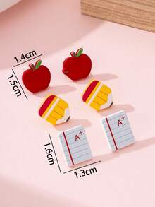 3 Pairs/Set Teacher's Day Apple Pencil Notebook Enamel Faux Soft Clay Design Women's Jewelry Stud Earrings Set, Gift For Teachers And Students - Multicolor - View 4