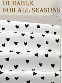 1pc Fashion Black & White Heart Pattern Fitted Sheet, Modern Stylish Mattress Protector, Soft & Breathable, -Twin, Full, Queen, King, Deep Pocket Design Up To 11.8 Inches, Machine Washable. Back To School, Dorm Essentials - White - View 6