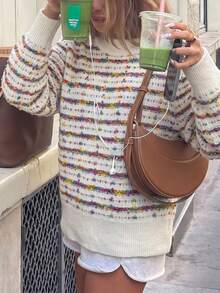 Sweater Rajut Pullover Bergaris Warna-warni untuk Wanita, Cocok untuk Musim Gugur. - MultiWarna - View 2