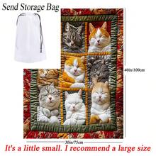 1pc Cat Flannel Blanket, Novel Flannel Blanket, Soft And Comfortable For Nap, Office, School, Home, Picnic, Travel, Gift - Mocha Brown - View 11